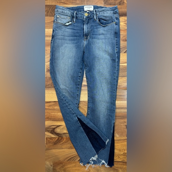 FRAME Le Crop Mini Boot Jeans Women’s 28 Blue Distressed Raw Hem Bootcut - Picture 1 of 10